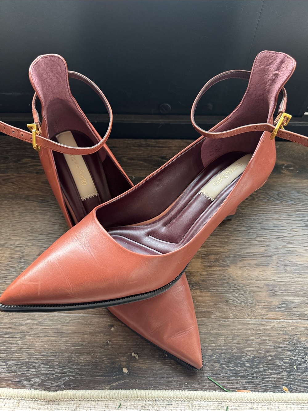 Pointed Ankle-Strap Pumps in Brown